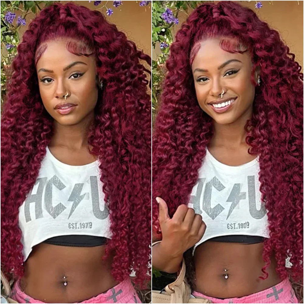 

200 Density HD Transparent Lace Wig 13x6 13x4 Front Lace Wigs 99J Burgundy Pre Plucked Colored Deep Wave Frontal Human Hair Wigs