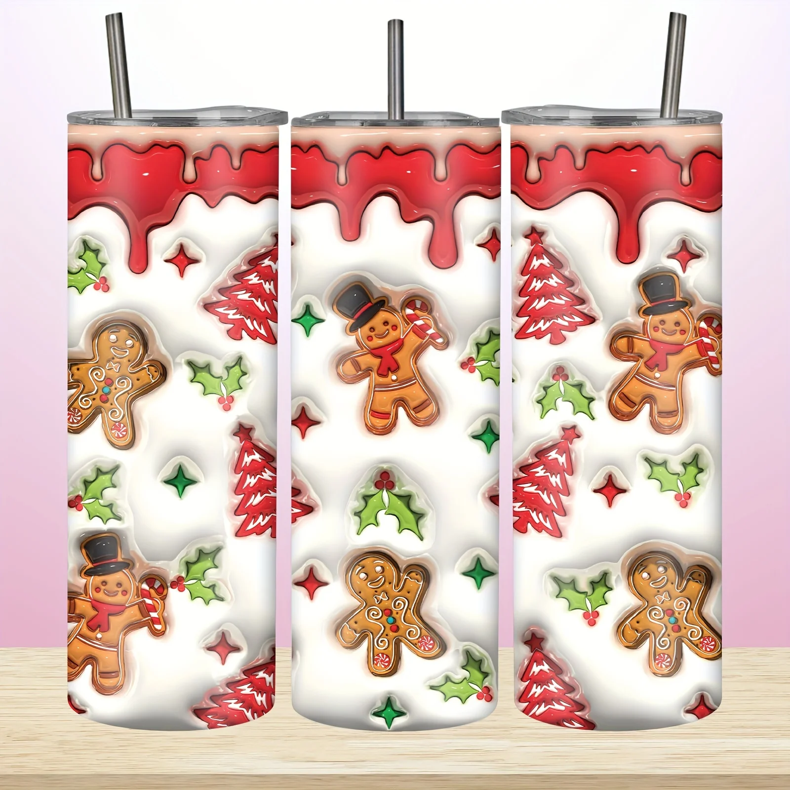 1pc 20oz Christmas Tumbler with 3D Effect, Stainless Steel Double Wall Vacuum Insulated Travel Coffee Mug, Leak Proof,, Machine Washable, Ideal for Climbing & Holidays (Christmas, Halloween