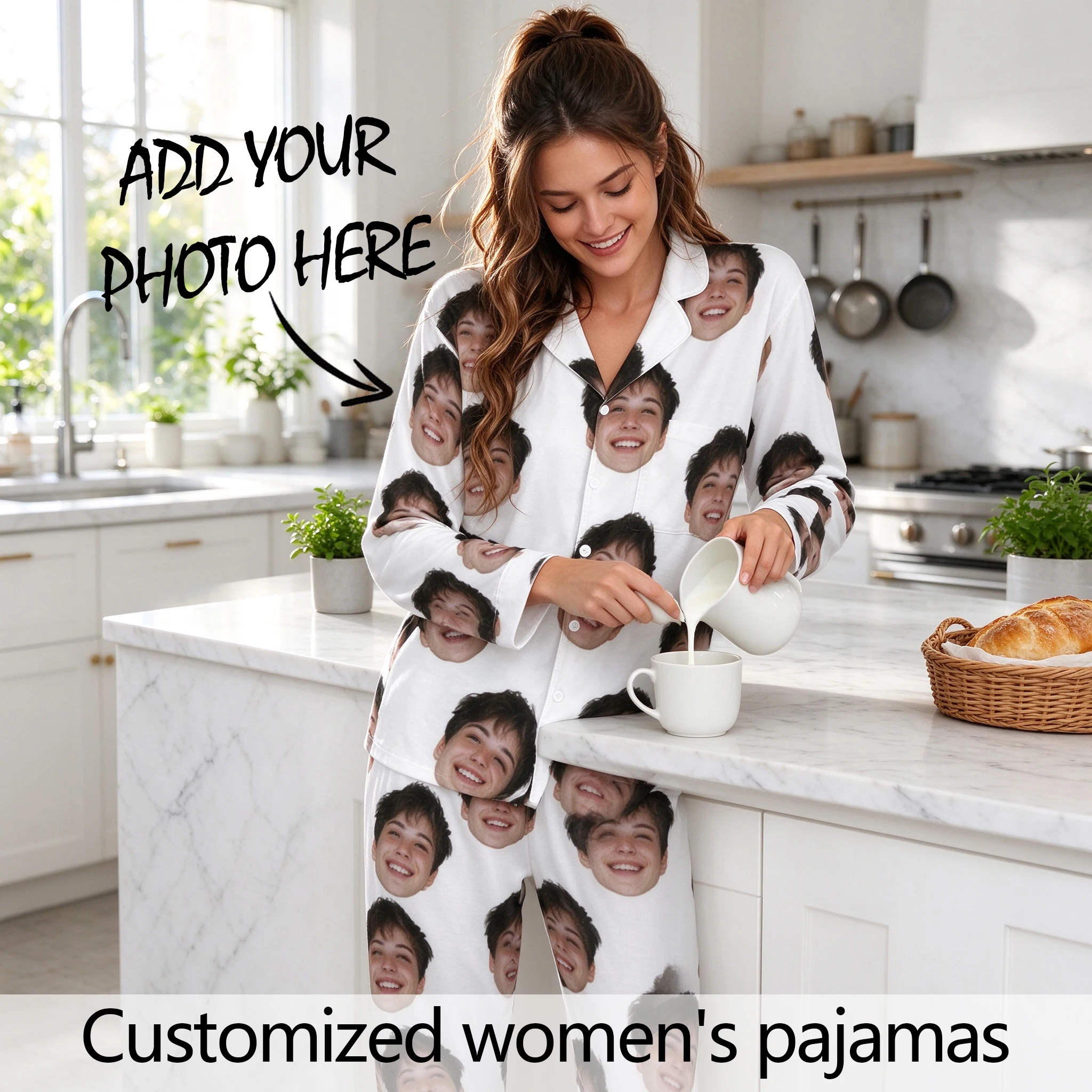 Customized women's pajamas set personalized face avatar pajamas Valentine's Day gift