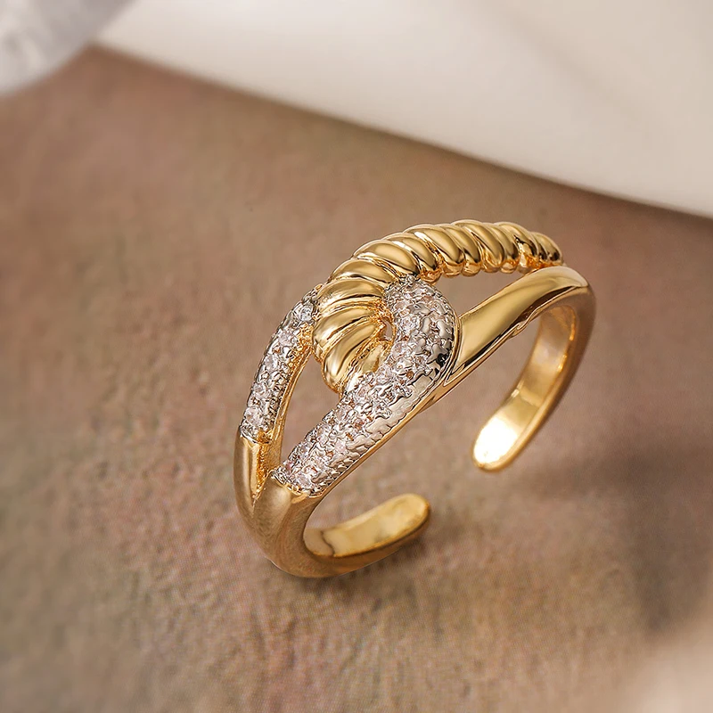 GANPUP Luxuriöser Einzigartiger Geometrischer Strass-Offener Ring für Damen, Modischer Verstellbarer Ring, Schmuckgeschenk für Partys – Detail 3