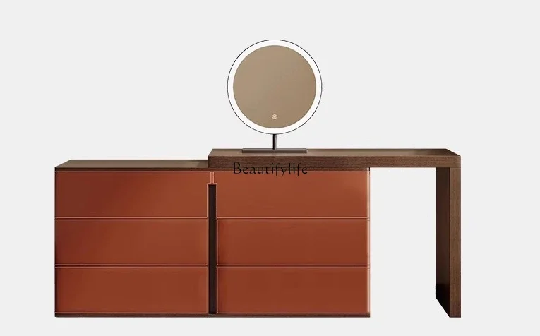 

35Italian minimalist dresser, chest cabinet integrated, saddle leather retractable cosmetic table, storage cabinet integrated