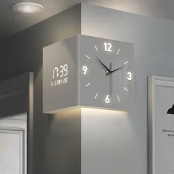 New Living Room Corner Clock Modern Minimalist Calendar Electronic Clock with Creative Corners and Double-sided Wall Decorations