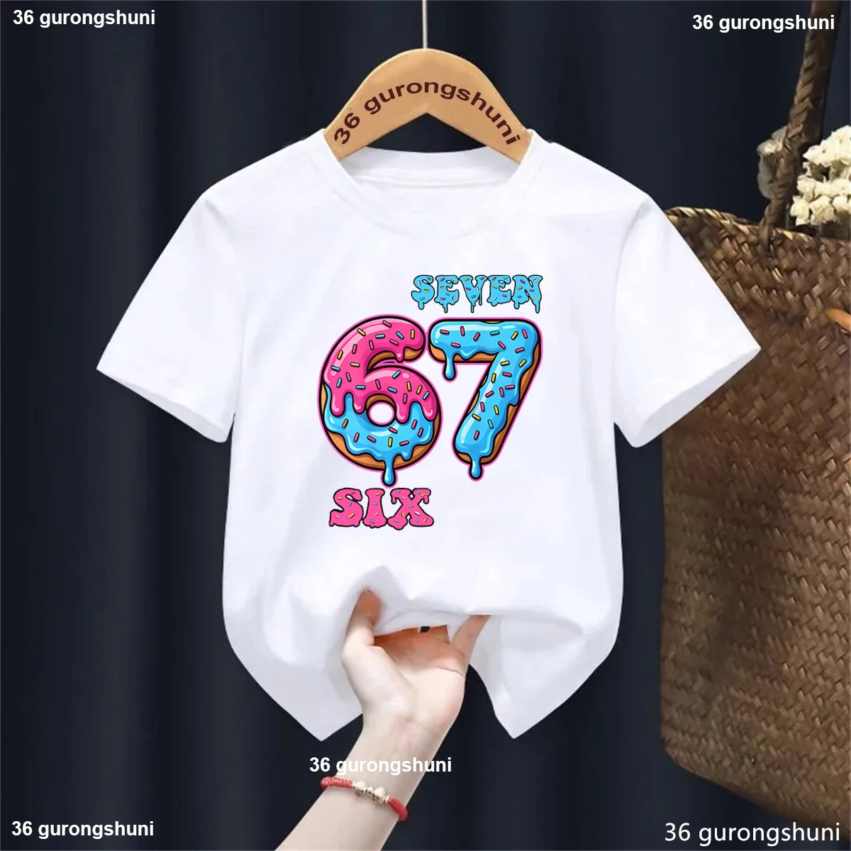 

2025 Hot Sale Ice Cream Six Seven 67 Meme Printed T Shirt Girls/Boys Funny Kawaii Kids Clothes Summer Short Sleeve Shirt