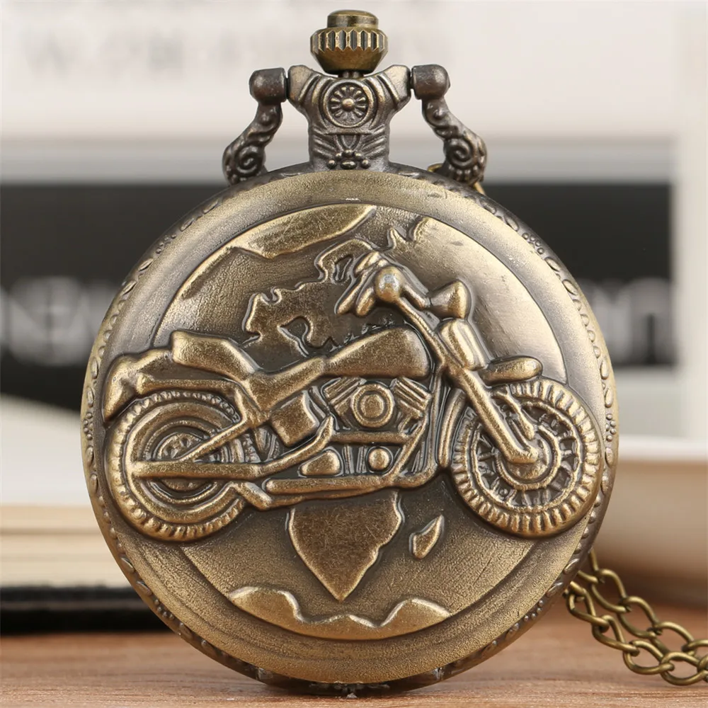 Vintage Car/Motorcycle/Truck Pattern Relief Quartz Pocket Watch Fob Chain Men Women Necklace Pendant Pocket Clock Xmas Gifts