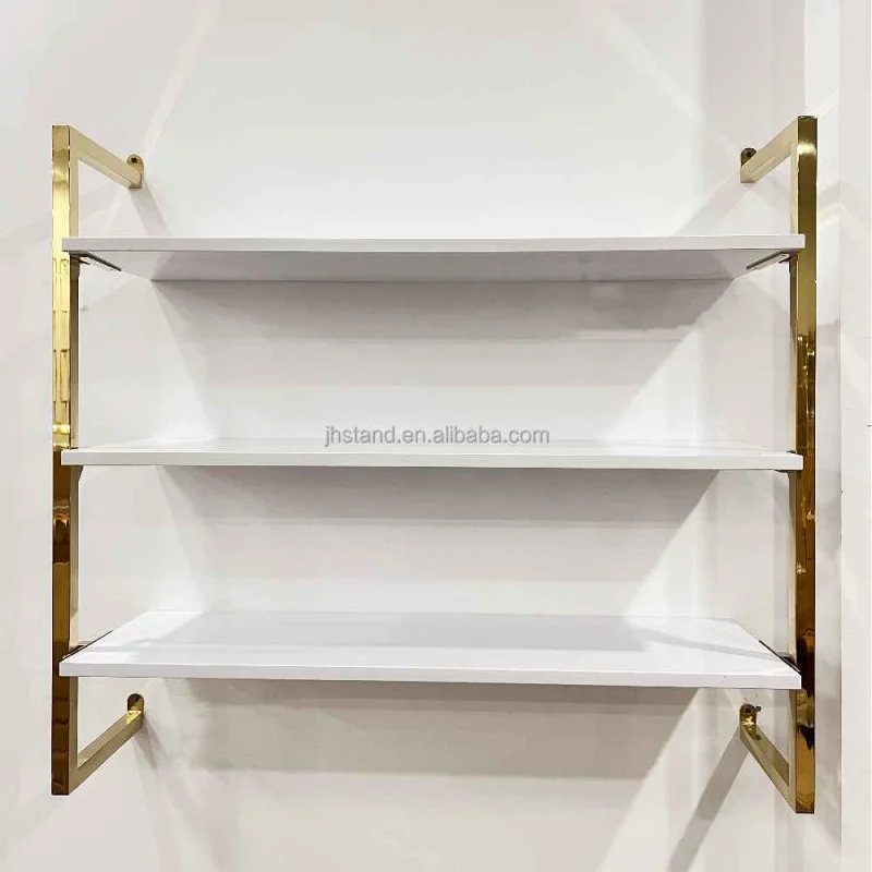 Customized. stock luxury multilayer shoe store stand stainless steel bright display wall shelf shoe racks three floor