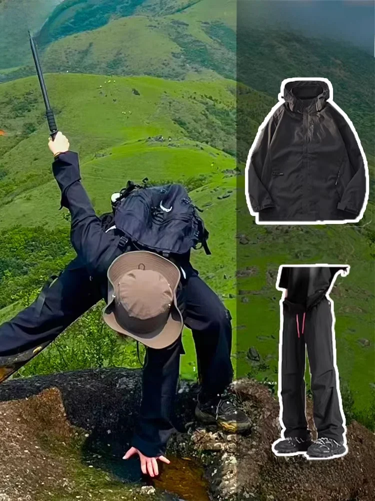 

Женский комплект для активного отдыха: легкая летняя одежда для защиты от солнца, куртка и брюки из полиэфирного волокна (00%)