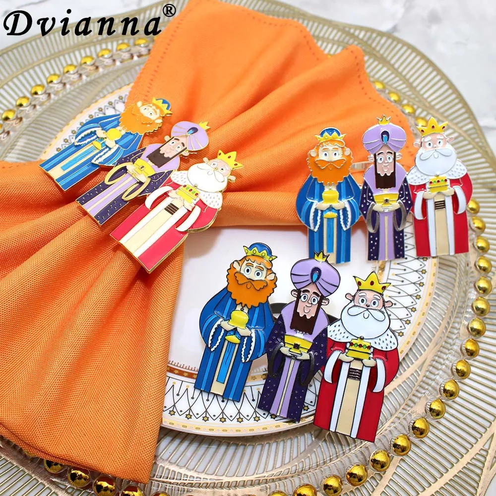 Dvianna 6Pcs Three Wise Men Napkin Rings for Children's Day Christmas Home Desktop Decoration Dia de los Reyes Magos HWH89