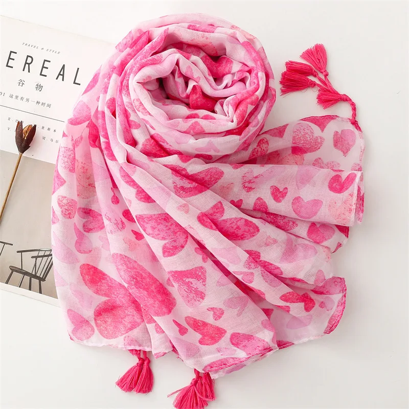 Export Artistic and Fashionable Clothing for Foreign Trade, Paired with Cotton and Linen Textured Scarves, Heart-shaped Scarves,