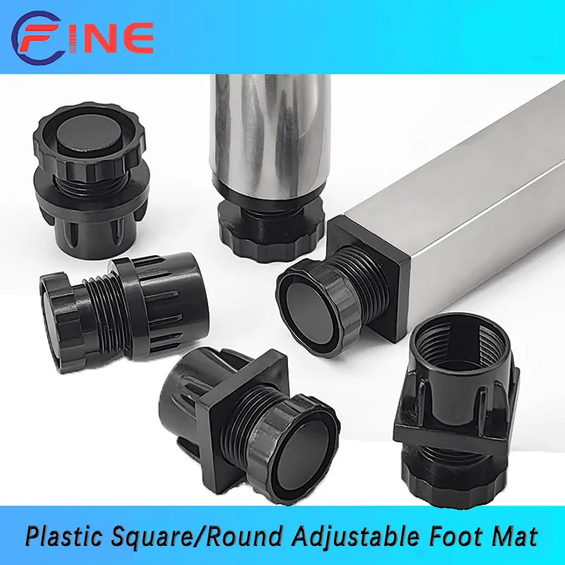 Plastic ABS Square/Round Adjustable Foot Mat With Nuts Blanking End Cap Stopper Pipe Inner Plug Furniture Table Feet Heightening