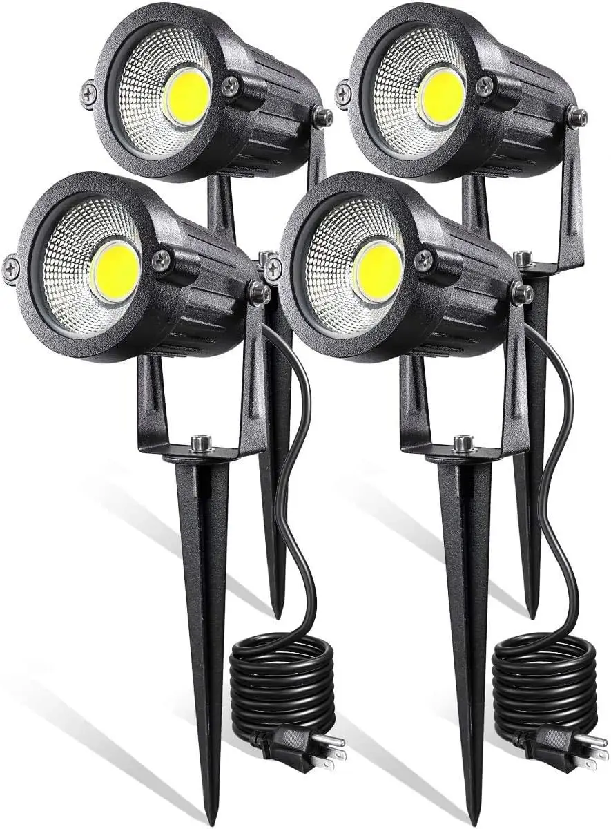 

5W Outdoor LED Pathway Lights, IP65 Waterproof Garden Spotlight with Stake and Plug, Pack of 4
