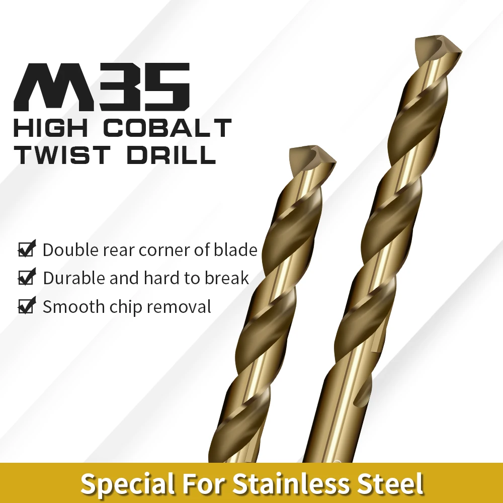 0.5-13mm HSS M35 Twist Drill Bits With Cobalt Tungsten Steel Metal Hole Drills Straight Handle Alloy CNC Drilling Tools