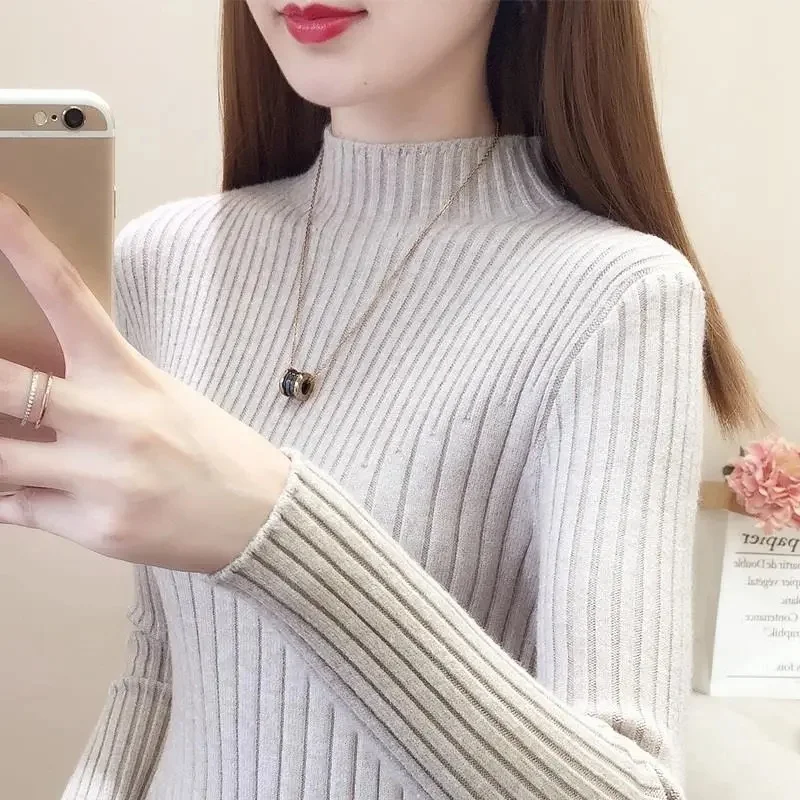 2024 Autumn Turtleneck Sweater Women Fashion Stretch Tops Women Knitted Pullovers Long Sleeve Bottoming Knitted Sweater