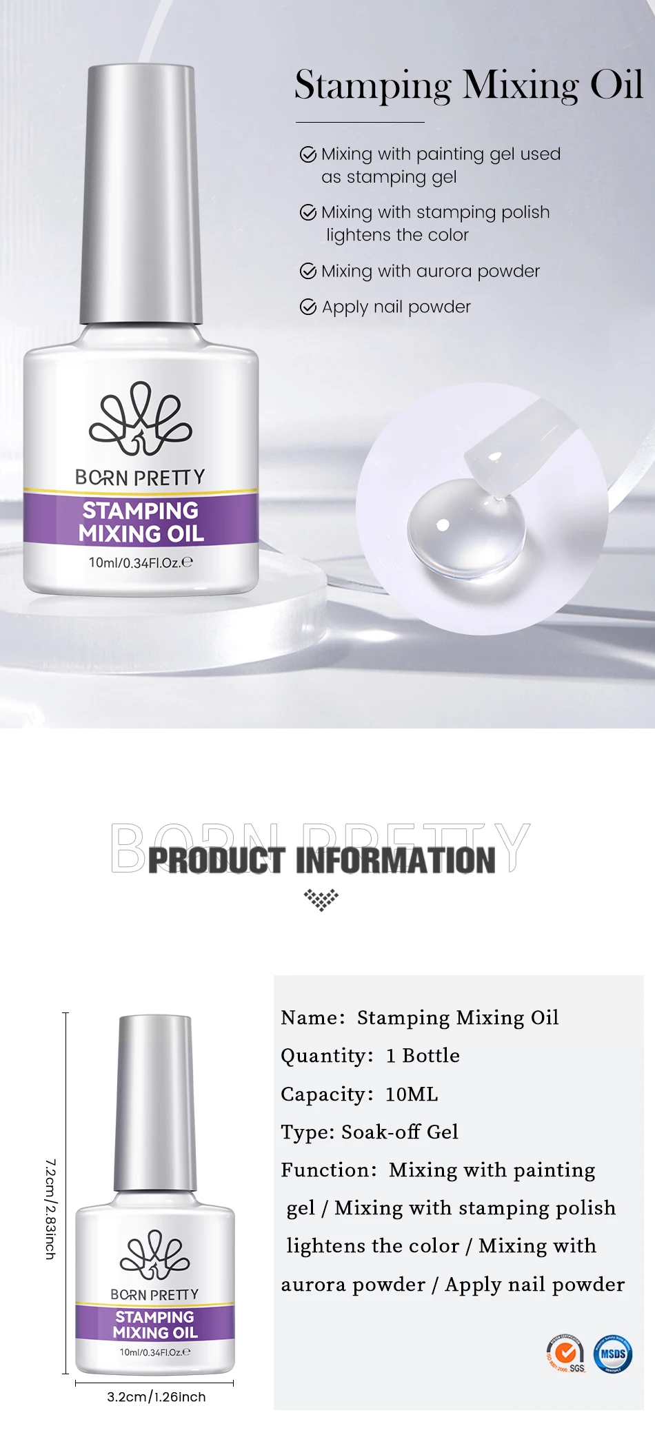 BORN PRETTY 10 ml Stamping Mixing Oil Printing Tool Painting Gel Stamping Polish Nail Art Powder Mixing And Apply Nail Powder – Detail 5