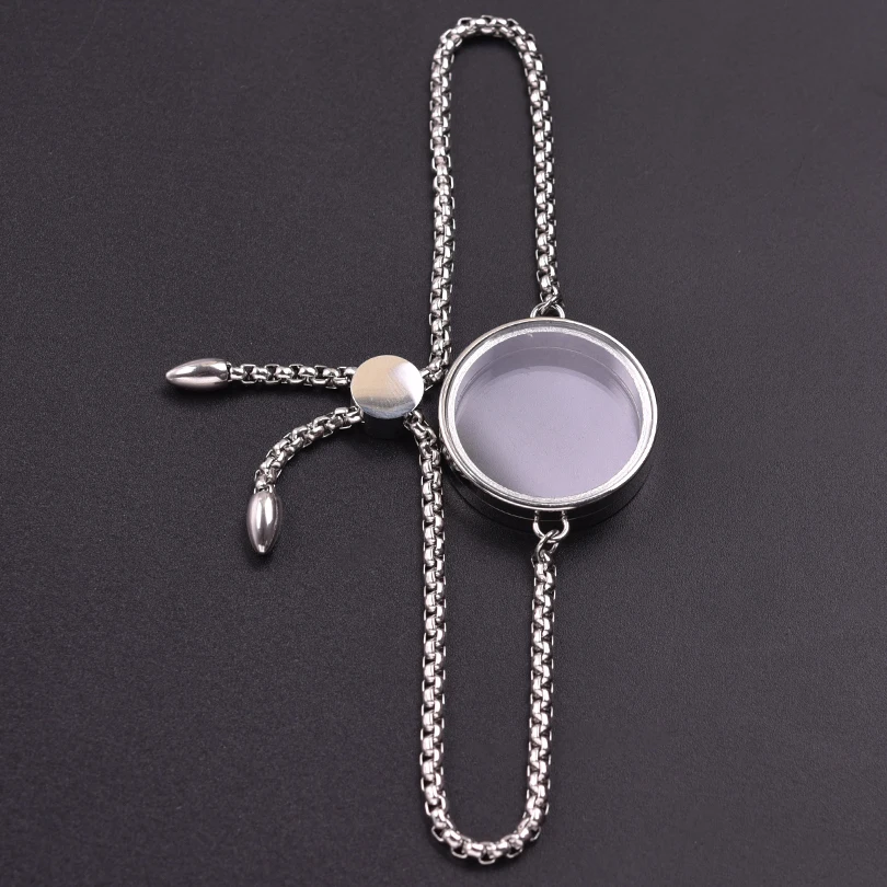 1Pc 15-30mm Round Flotantes Ashes Holder Medallon Pendant Bracelet Stainless Steel Glass Reliquary Locket Men Pulsera Jewelry