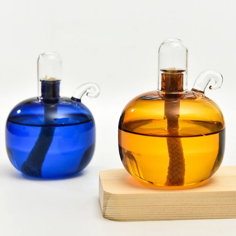 Glass Candle Holder Spherical Oil Lamp Room Decoration with Lid Candle Holder Home Furnishing Desktop Smoke Free Crispy Oil Lamp