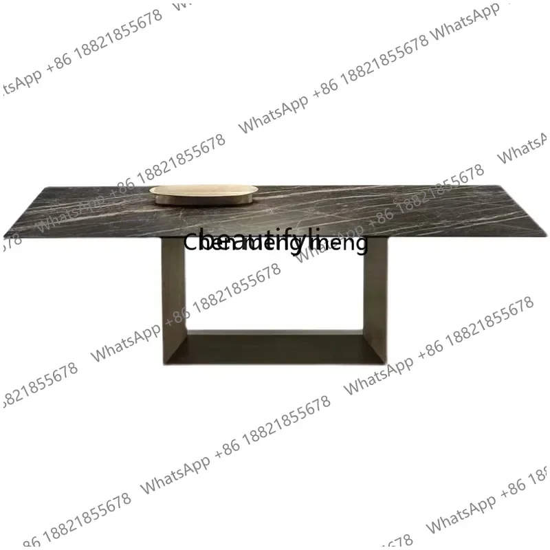 zS173xzItalian imported rock slab light luxury designer dining table and chair combination Nordic rectangular dining table