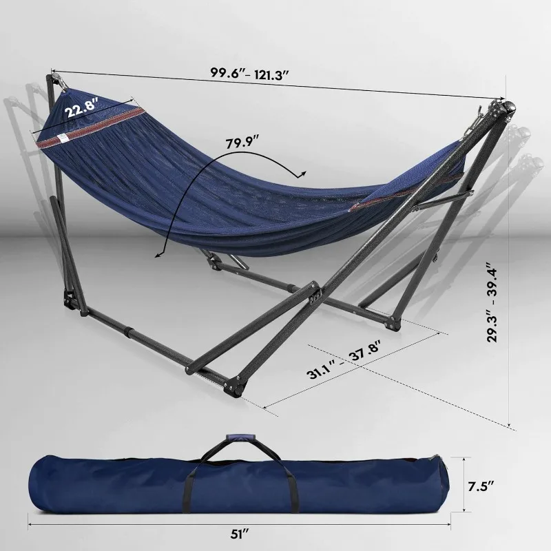 Double Hammock with Stand Included for 2 Persons/Foldable Hammock Stand 600 lbs Capacity Portable Case - Inhouse, Outdoor