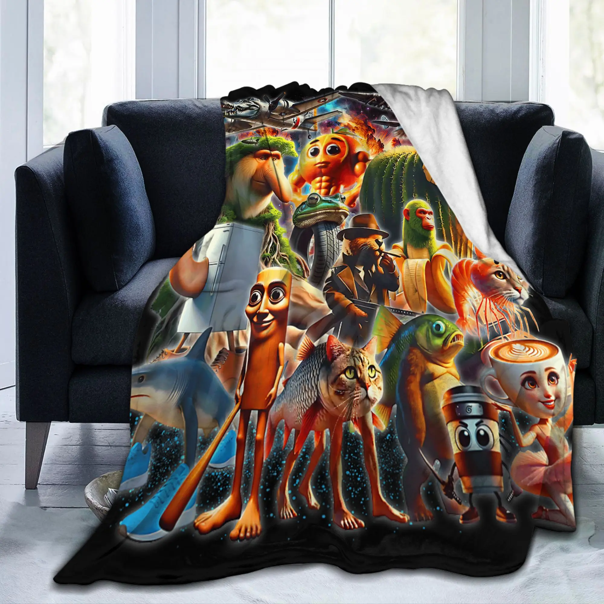 Italian Brainrot Al Generated Animals Blanket Fleece Textile Decor Gen Z Multifunction Ultra-Soft Throw Blanket Bed Rug Piece