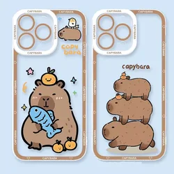 Cartoon Animal Capybara Couple Phone Case for IPhone 13 12 11 14 16 15 Pro XS MAX 7 8 Plus 13Mini X SE2 Transparent Cover Fundas