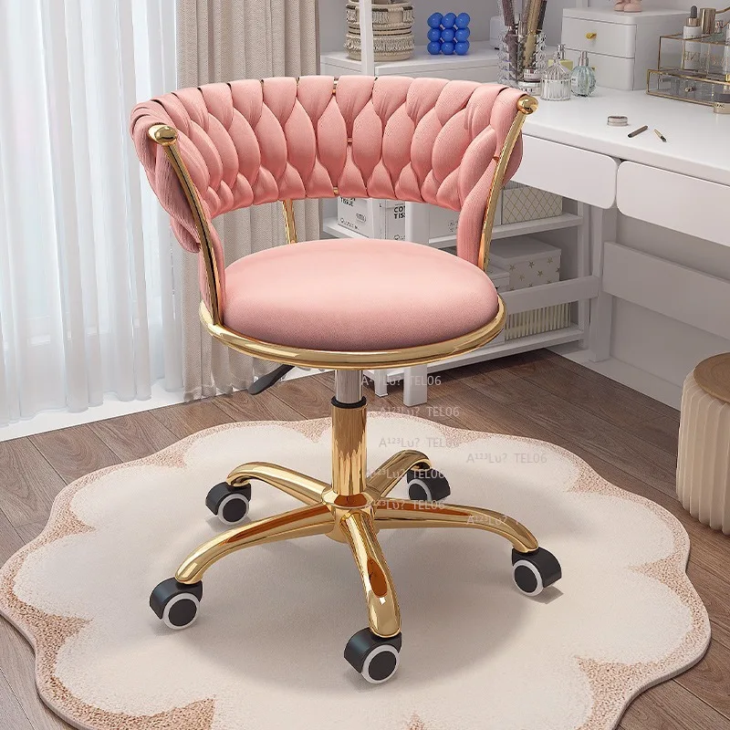 Luxury Swivel Lift Vanity Chair Comfortable Rolling Stool with Casters for Bedroom Office Nail Salon