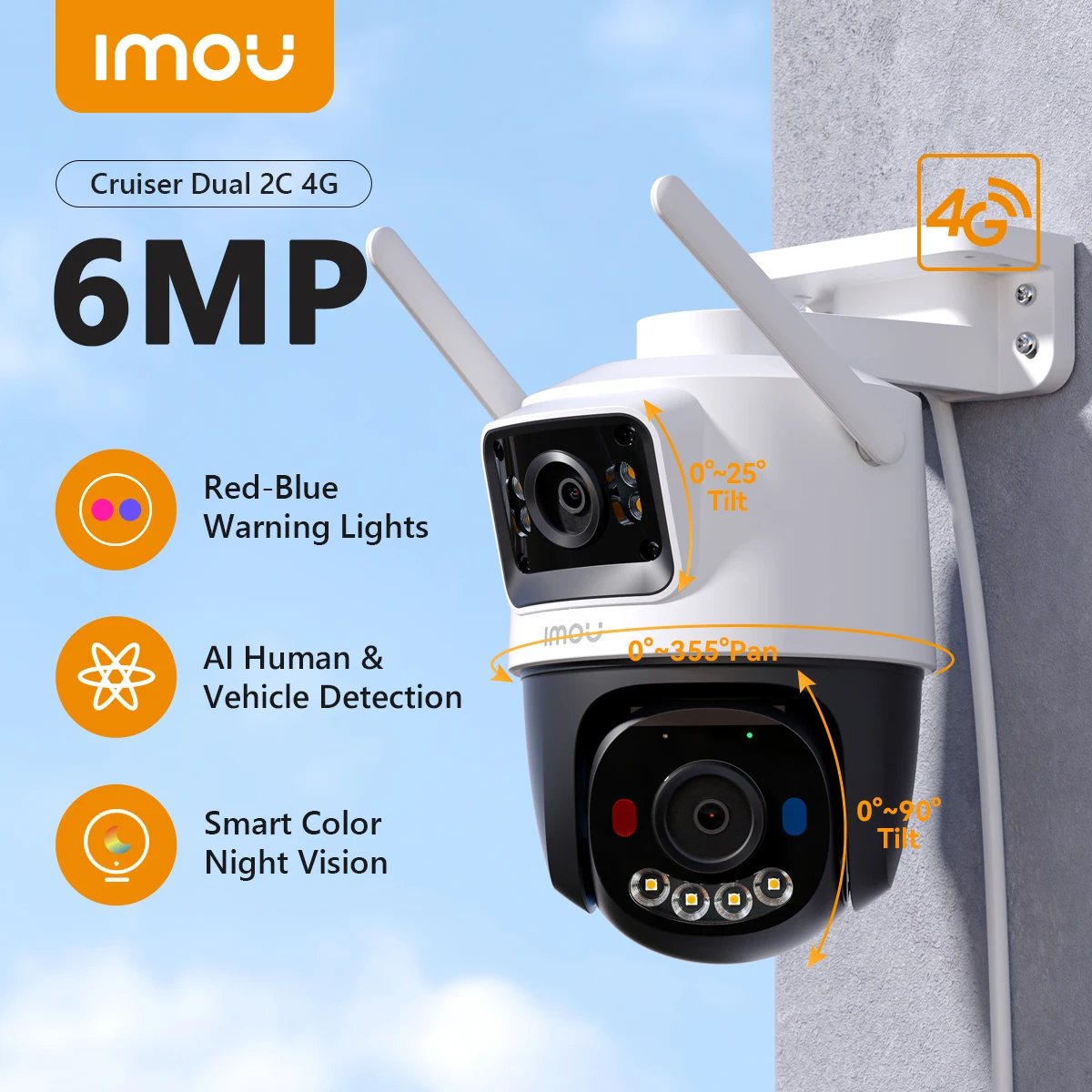 IMOU 6MP Cruiser Dual 2C 4G SIM Solarkamera 360 °   PTZ Außen-Sicherheitskamera WLAN-Netzwerk Akku Solarbetriebene IP-Kamera mit Scheinwerfer