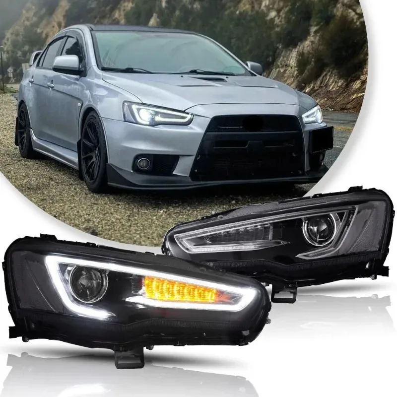 

Всепогодные водонепроницаемые светодиодные персонализированные автомобильные фары, светодиодные фары с затемнением 2008-2017 Mitsubishi Lancer Evo X, передние фары