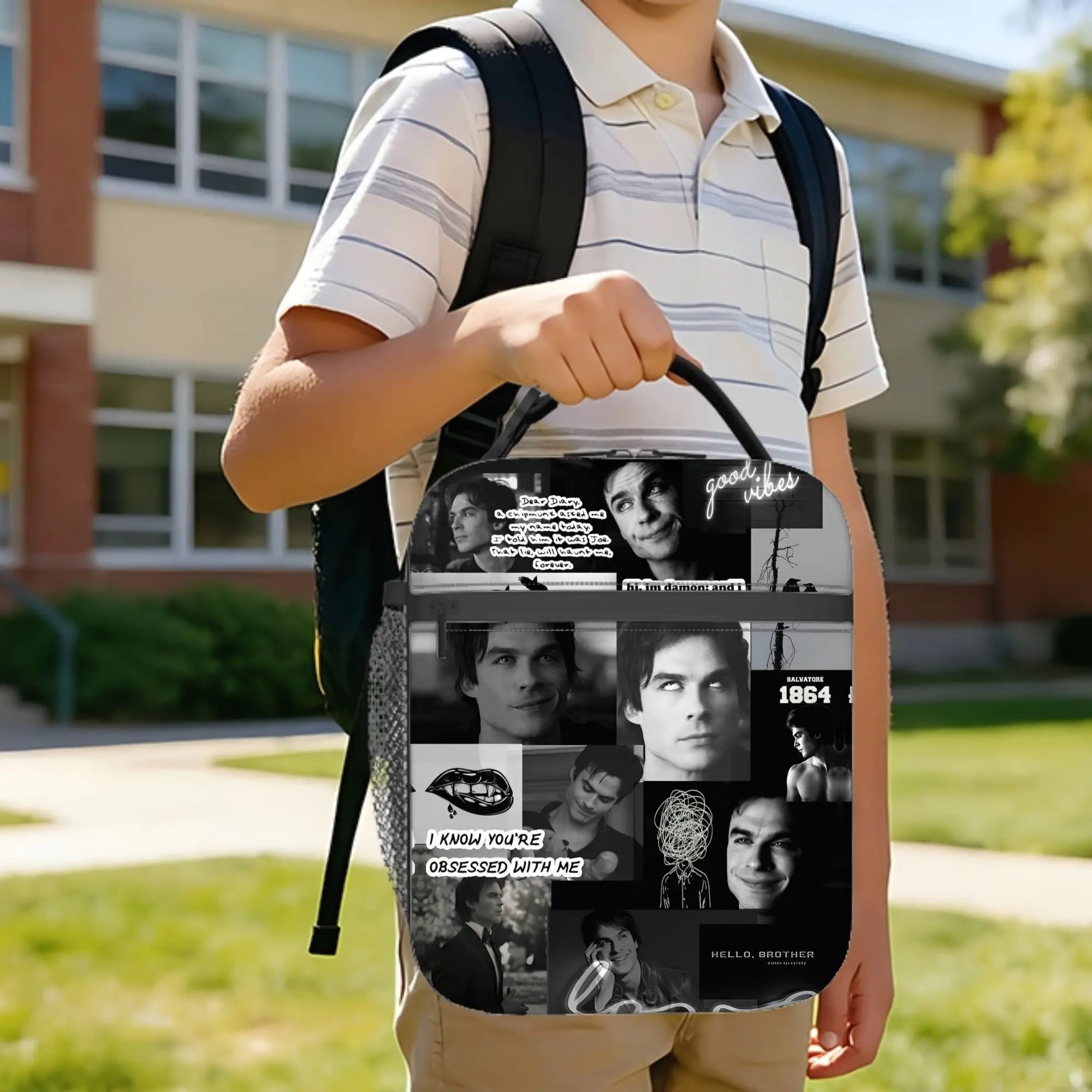 Damon Salvatore Insulated Lunch Bag High Capacity The Vampire Diaries Lunch Container Thermal Bag Tote Lunch Box Beach  Picnic