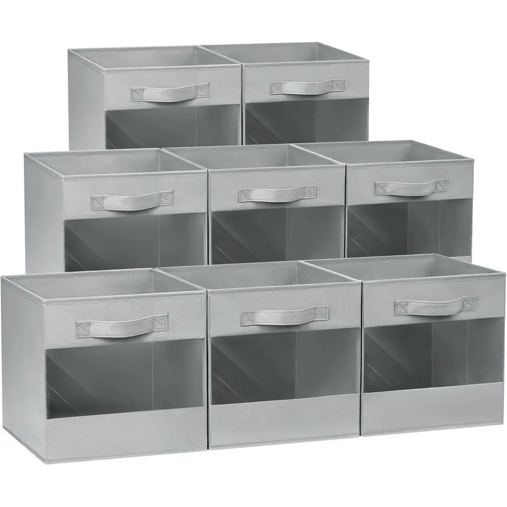 

Складные тканевые кубики для хранения, 8 шт. с окном, светло-серый, органайзер для одежды, игрушек, книг и полки