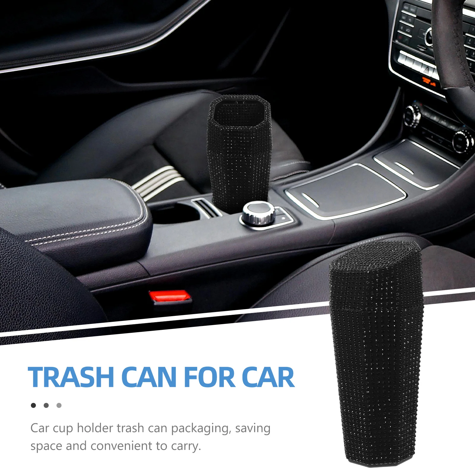 

Car Trash Can Bling Rhinestone ABS Material Small Car Trash Bin for Cup Holder Auto Garbage Container Stylish Vehicle Organizer