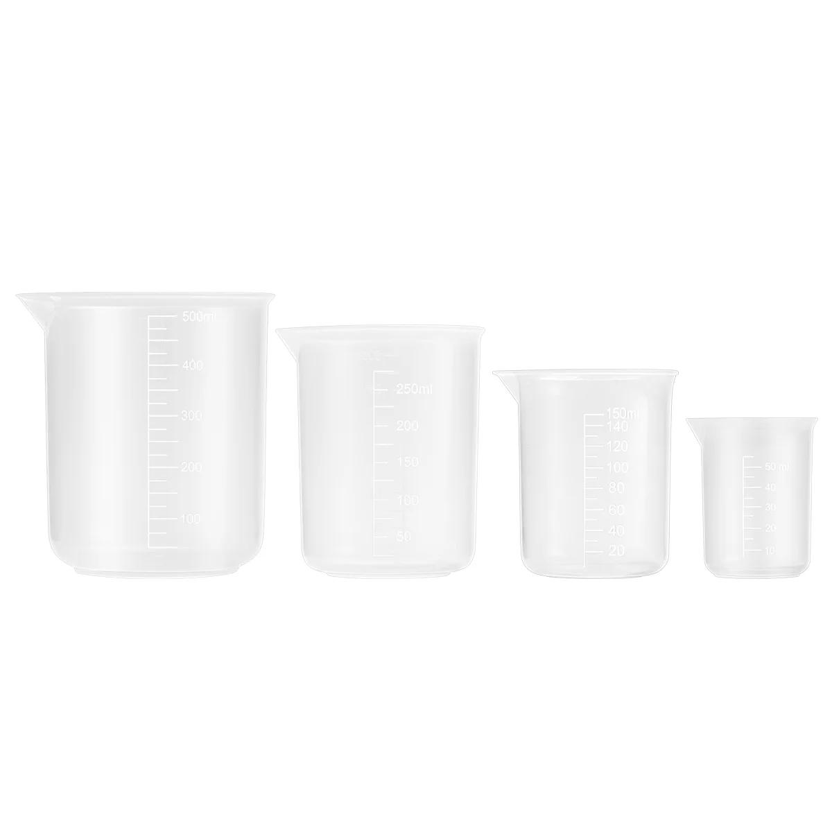 

NUOLUX 4pcs 50ml / 150ml / 250ml / 500ml Plastic Graduated Beakers (Transparent) Measuring beaker Measurement beaker