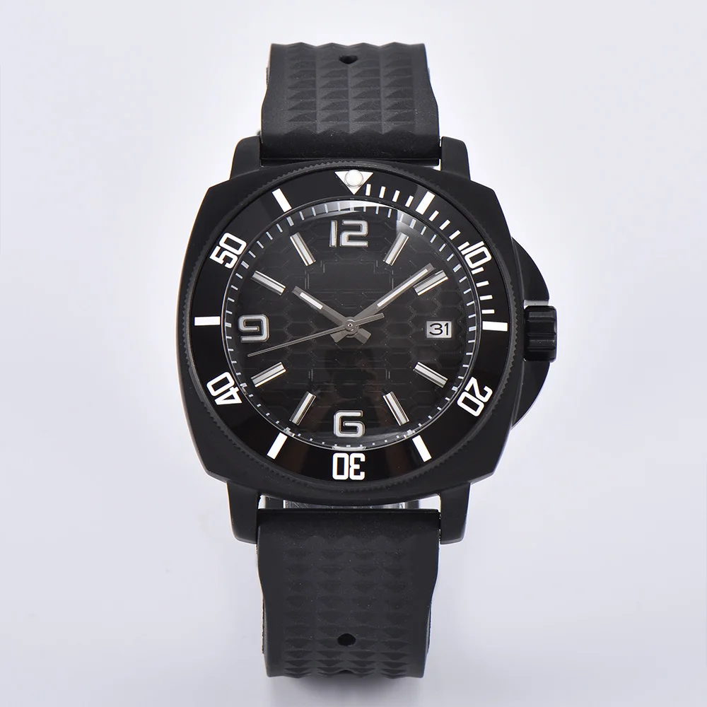 

Новые черные механические квадратные часы диаметром 42 мм с люминесцентной водостойкой и автоматическим механизмом, мужские механические часы NH35