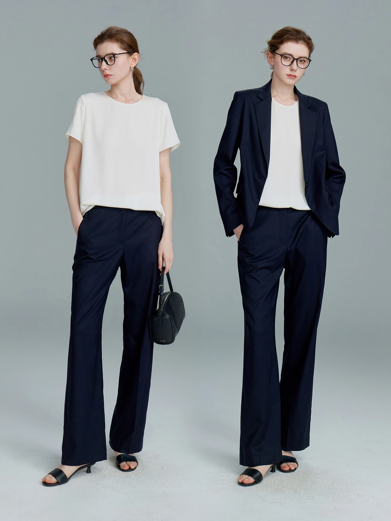 

Элитный деловой костюм из шелка и шерсти Super 130, тонкий, U8235T0, комплект из двух предметов: брюки и рубашка с длинным рукавом и круглым вырезом, весна-осень, модный, женский.