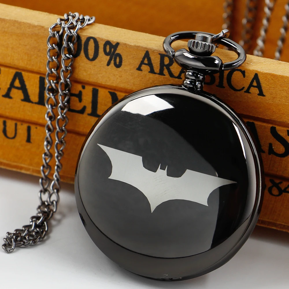 Tema anime modello pipistrello liscio design collana al quarzo orologio da tasca orologi a catena casual regalo per ragazzi e ragazze