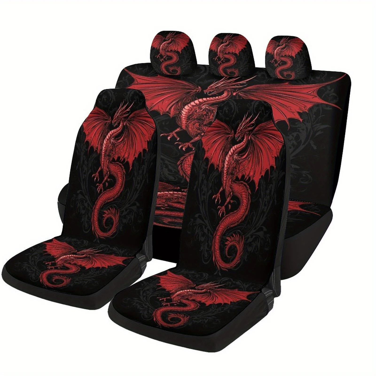 

Red Dragon Art Designed Car Seat Covers Set For Most Cars, Trendy Novelty Decorative Car Seat Protector Covers Full Set, Univers