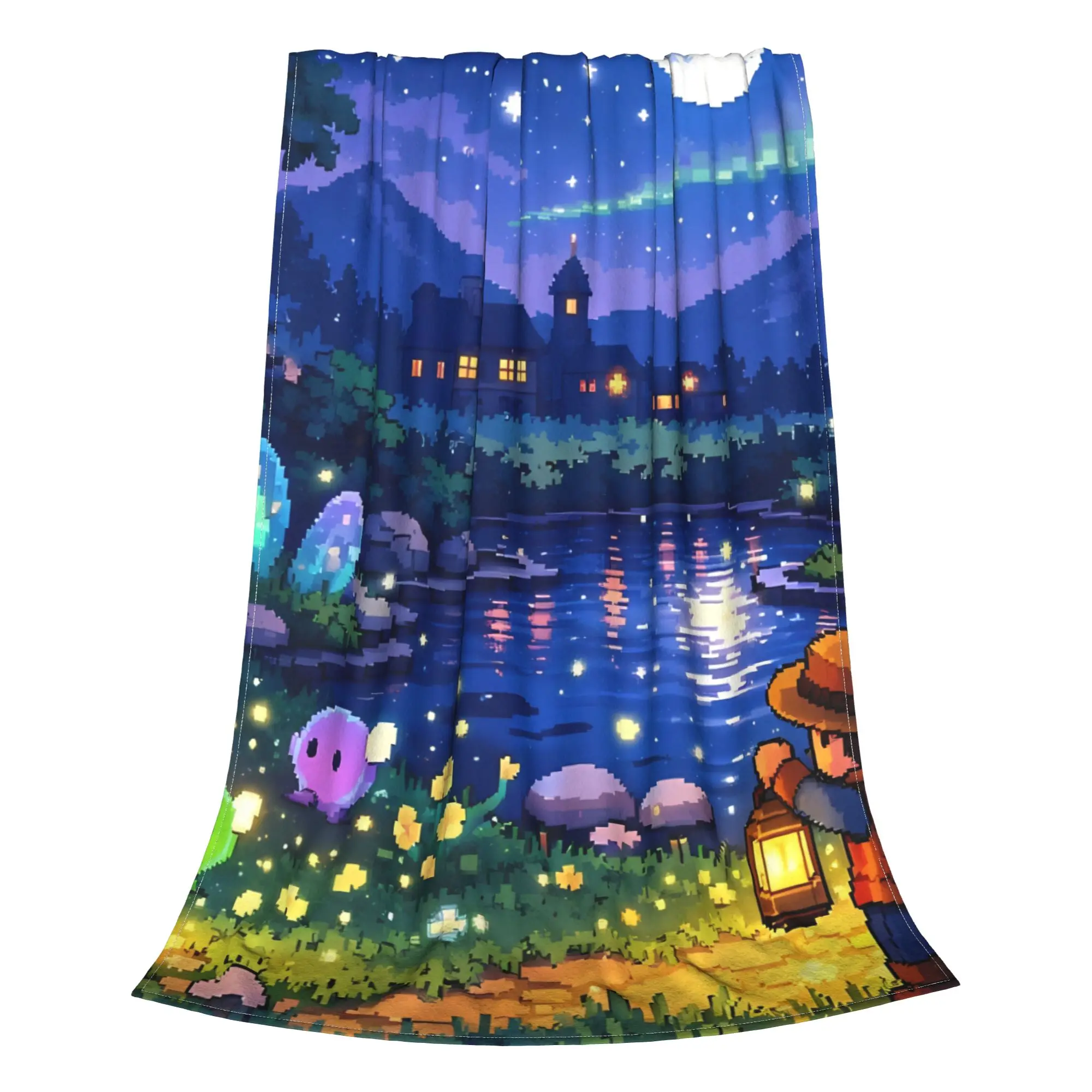 1PC Home Cutecore Inspired Artwork Moonlight Stardew Valley Blanket Super Cosy Plush Home Living Room Sofa Halloween