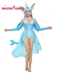 HAIKYUU Women's PM Derivative One-Piece Swimsuit Blue Sexy Cutout Bathing Suit and Sleeves with Necklace