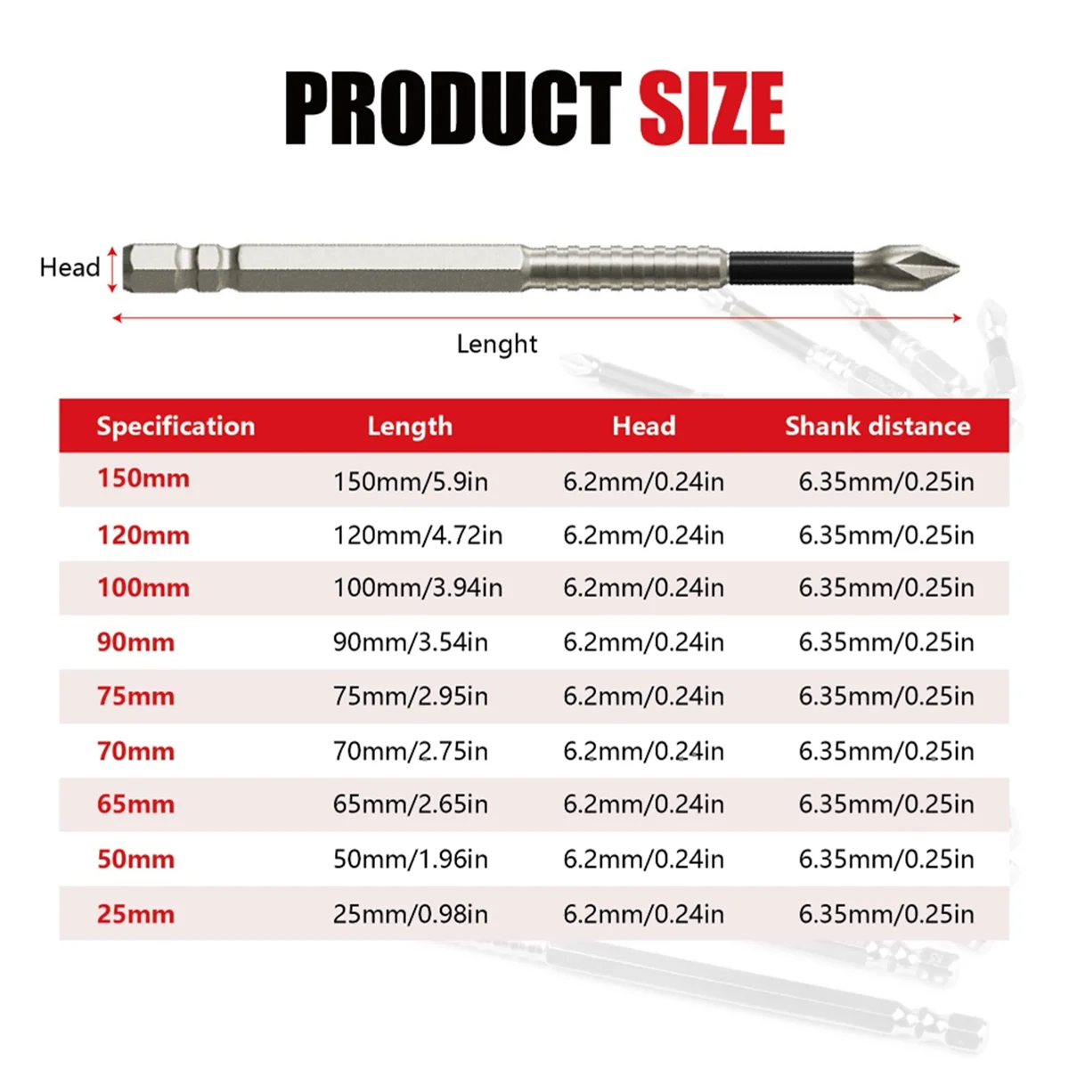 2025 New Anti Slip Screwdriver Bits, 12-Piece High-Magnetic Screwdriver Drill Bit Set, 25 50 65 70 90 150mm Drill Bit Set