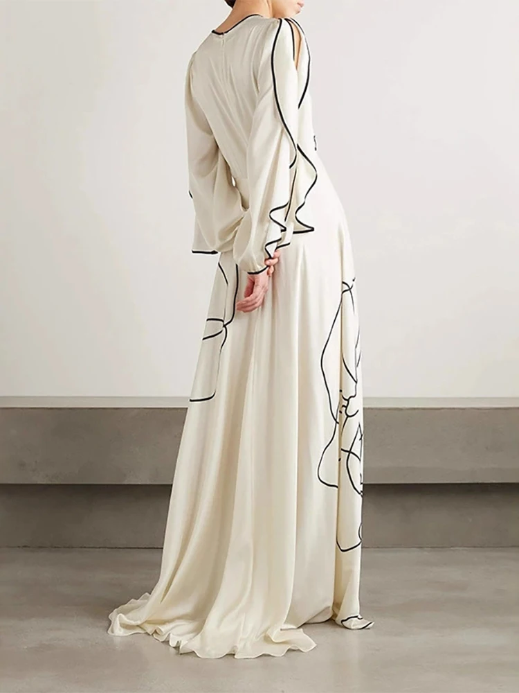 

Boho High Waisted Casual Color Block Dress Hollowed Out Long Sleeve Holiday Dress 2026 Spring Summer Ruffled Flared Women Dress