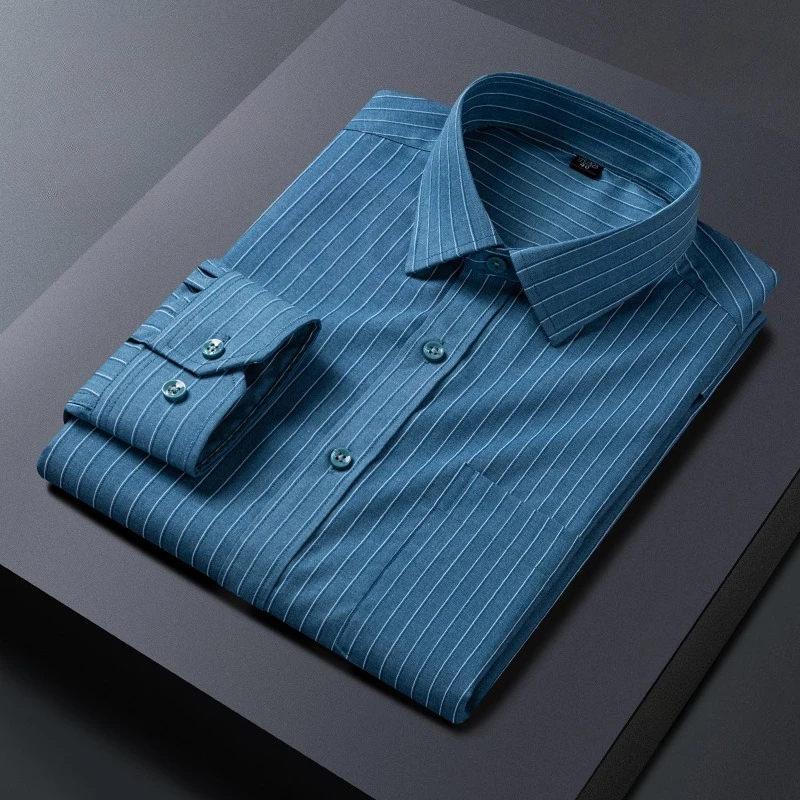 New in shirt long single pocket sleeve shirts for men slim fit casual plain shirt plaid tops work white business office clothes