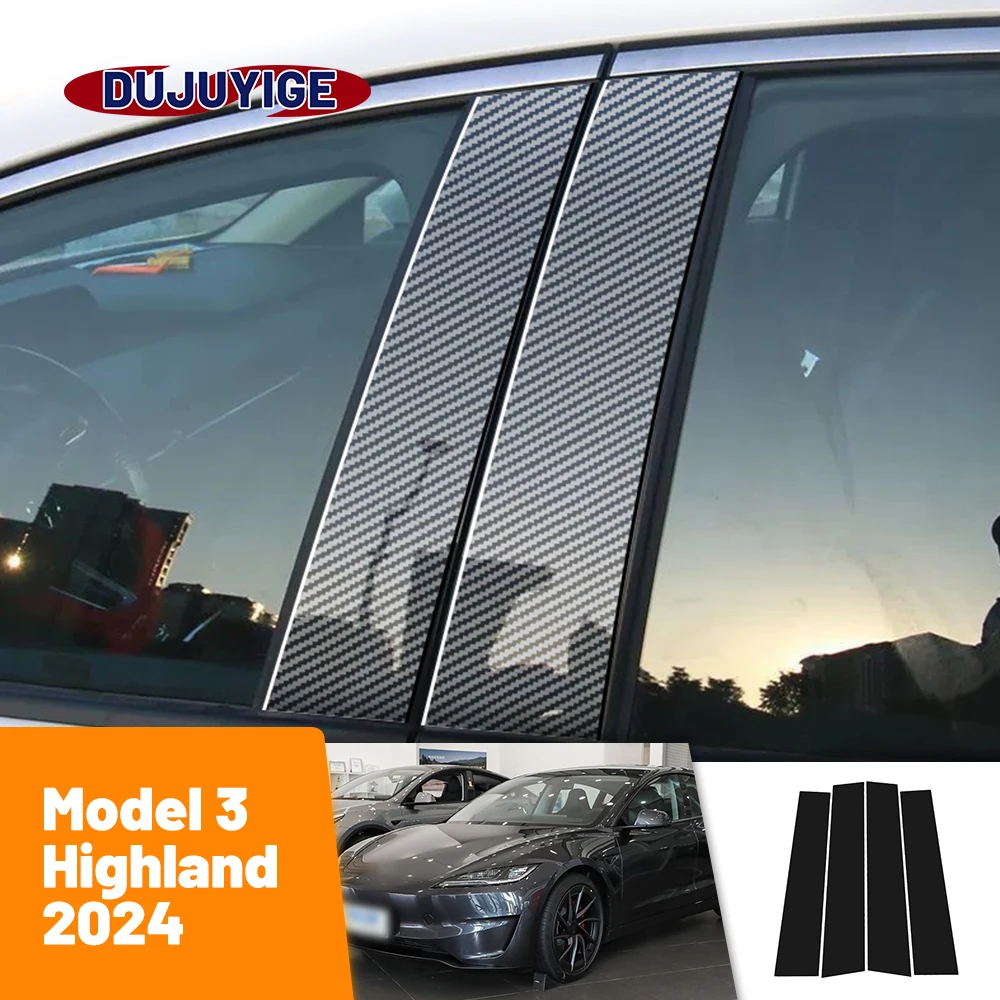 For Tesla Model 3 Highland 2024 Carbon Fiber Window Door Column Deal B C Pillar Post Cover Trim Sticker