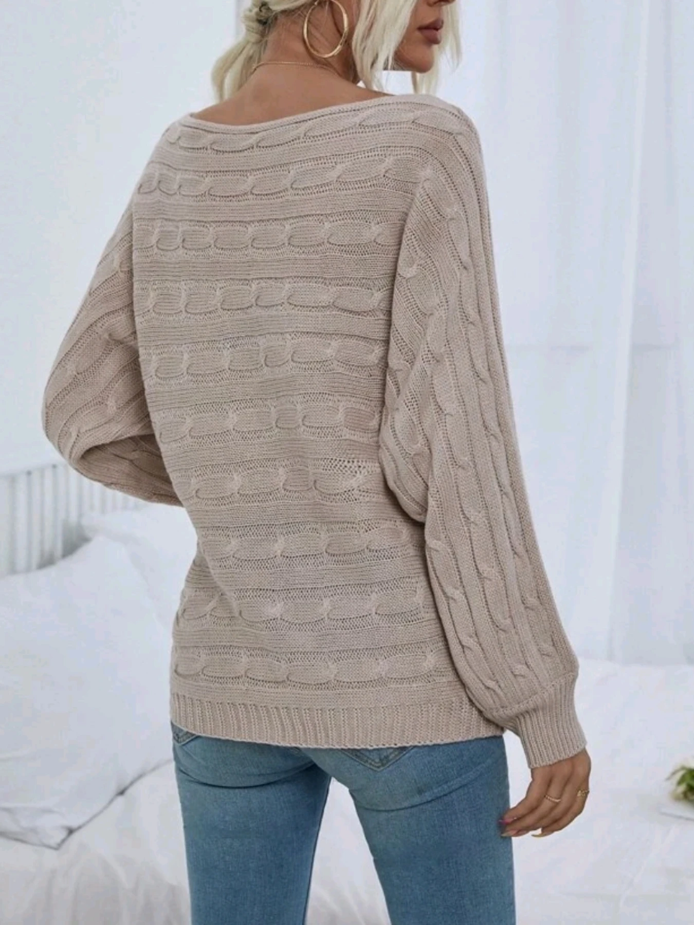 Autumn and winter sweater women clothing simple temperament solid color twist texture one shoulder loose casual knitted pullover