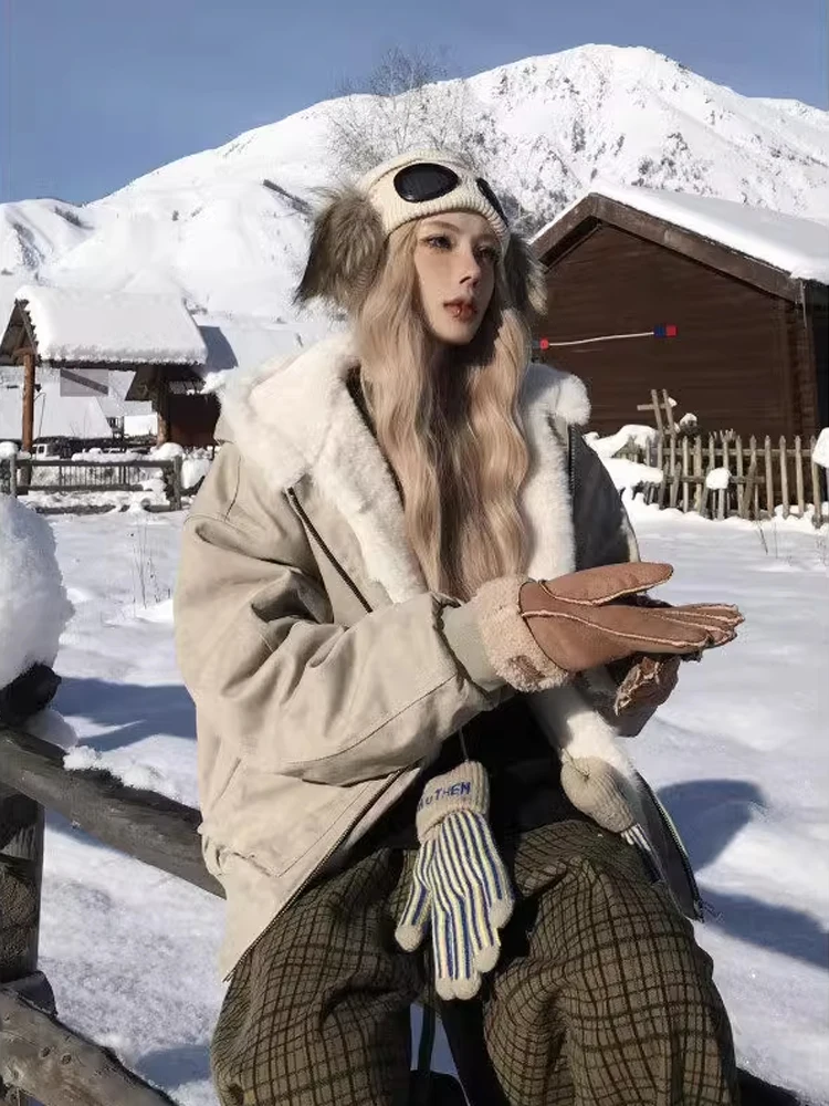 

Thiened Fce Lined Marble Mountain Carving Men's Women's Winter Coat Canvas Cotton Jaet Youth Faion Warm Zipper Closure