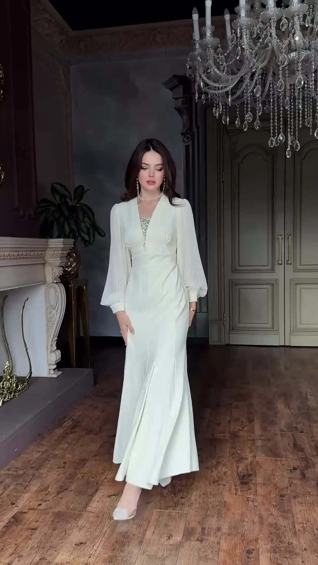 

2026 Spring and Autumn New Style Sexy and Elegant Long Sleeve Long Skirt Retro Soft Dress for Women