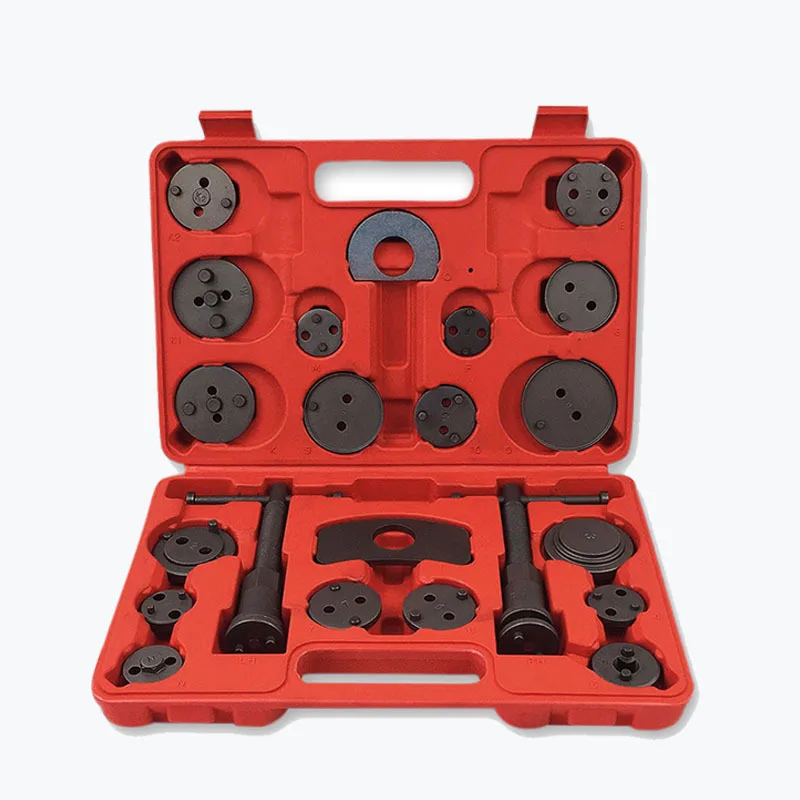 

22PCS Disc Brake Caliper Press Tool Kit Piston Caliper Compressor Tool Set For Brake Pad Replac Reset With Case Red