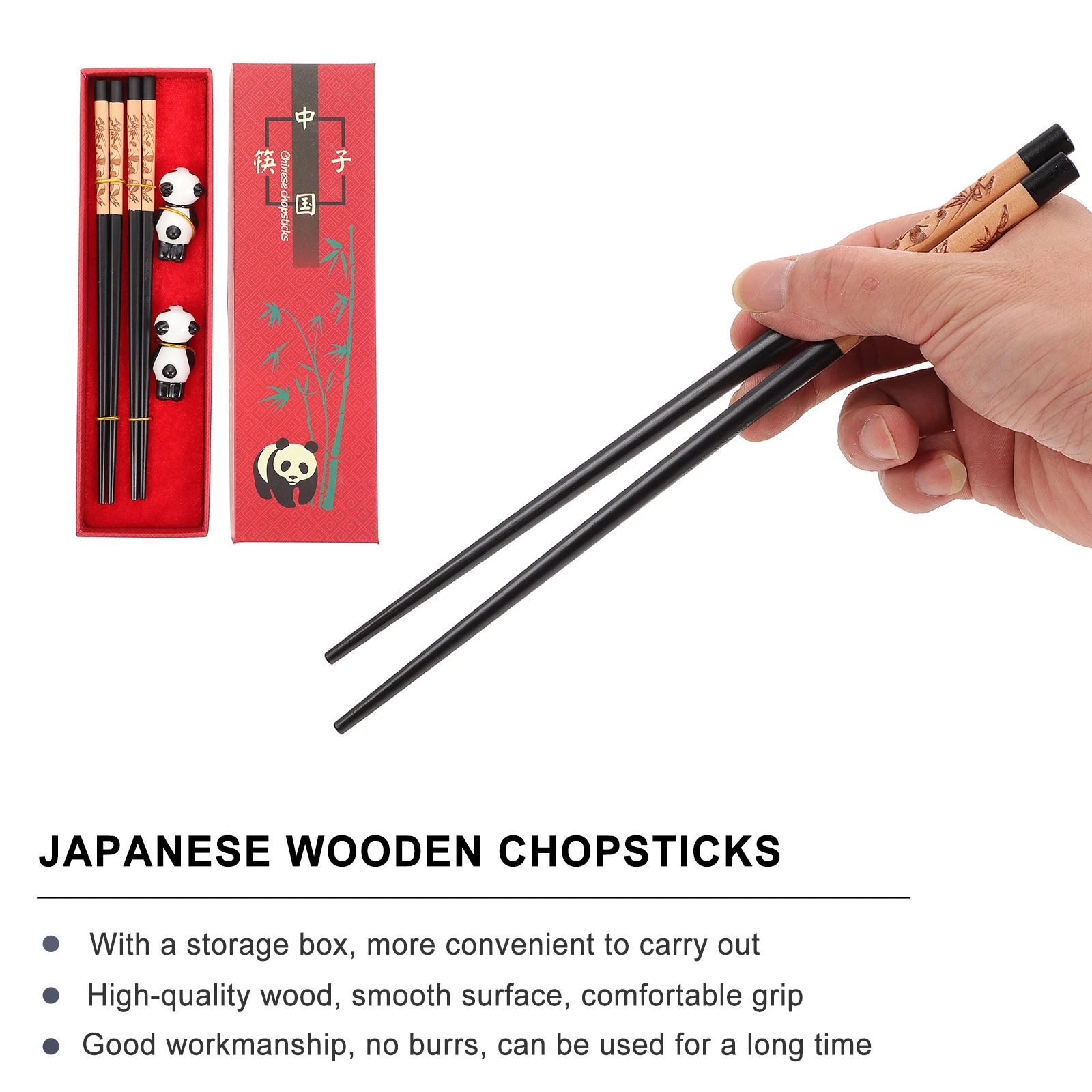 

Panda Wooden Chopsticks Ceramic Stand Set Home Creative Ceramics Tableware Eating Holders Cooking