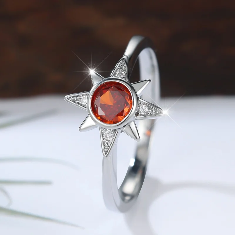 2026 New Nordic Style Octagonal Star Red Zircon Ring with A Cold Personality, Wind Bag, Star Design Accessories