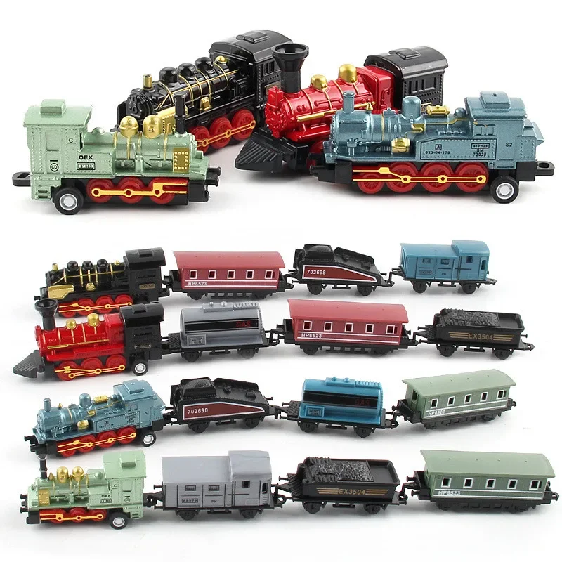 Vintage Diecast 1:60 Simulation Retro Steam Train Alloy Model Inertial Pull Back Car Children's Educational Toys