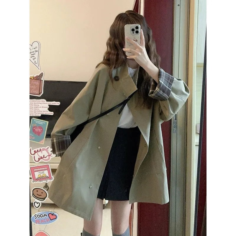 

Женская куртка в корейском стиле, однотонная, с воротником-стойкой, повседневная, модная, осенняя новинка, свободного кроя, для работы и отдыха