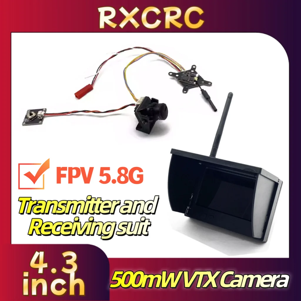 RXCRC 5.8G 500mW VTX Module Transmitter 1500TVL 130°fov Camera FPV 4.3 inch Receiving Monitor For RC Multicopter FPV Drone Part.
