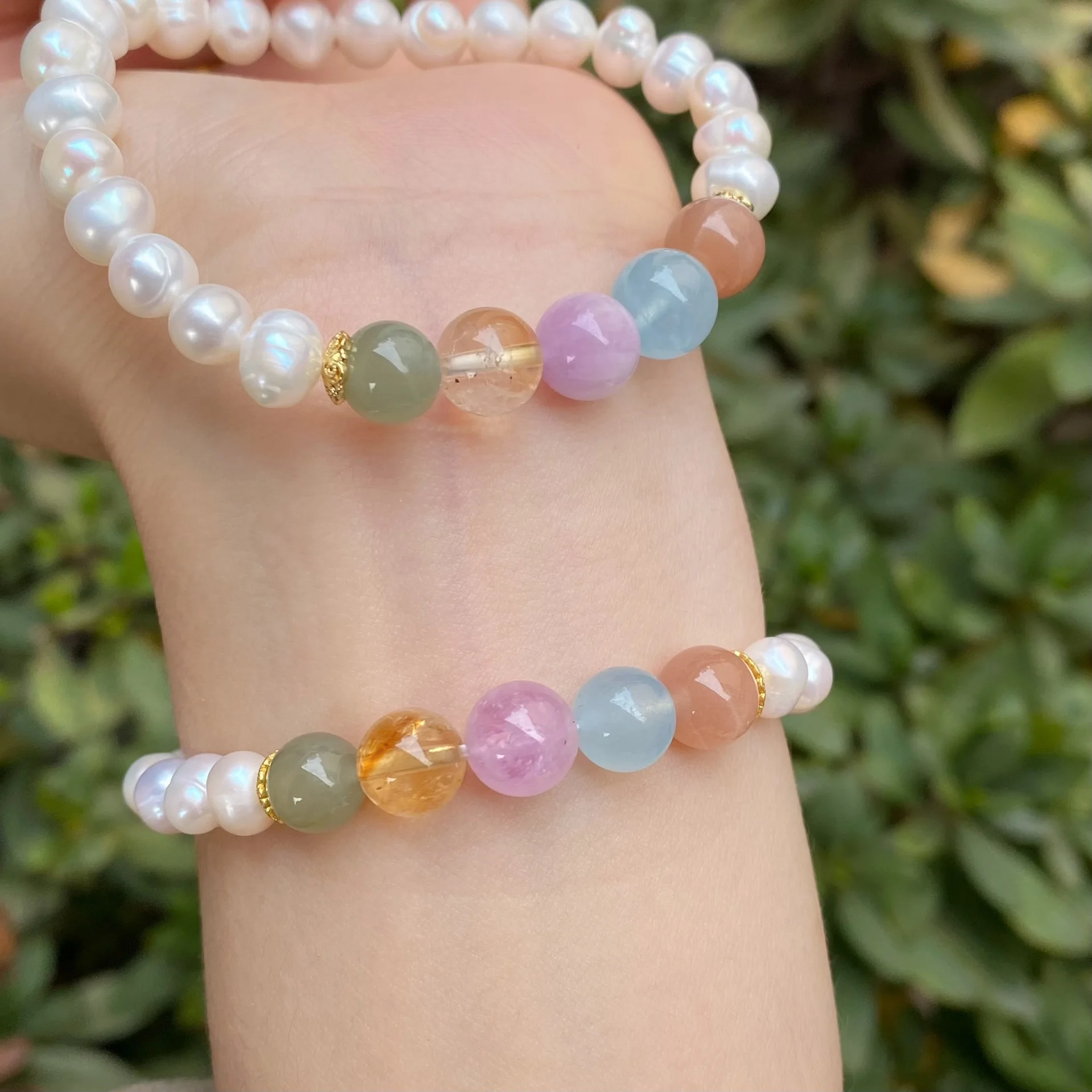

Candy-Colored Natural Freshwater Pearl Bracelet - A multi-gem talisman for peace and safe keeping.
